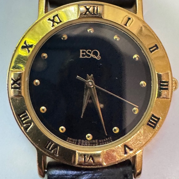 🕰️ Vintage Stylish Early 1990’s Men’s Movado ESQ Gold and Black Watch - Picture 16 of 16